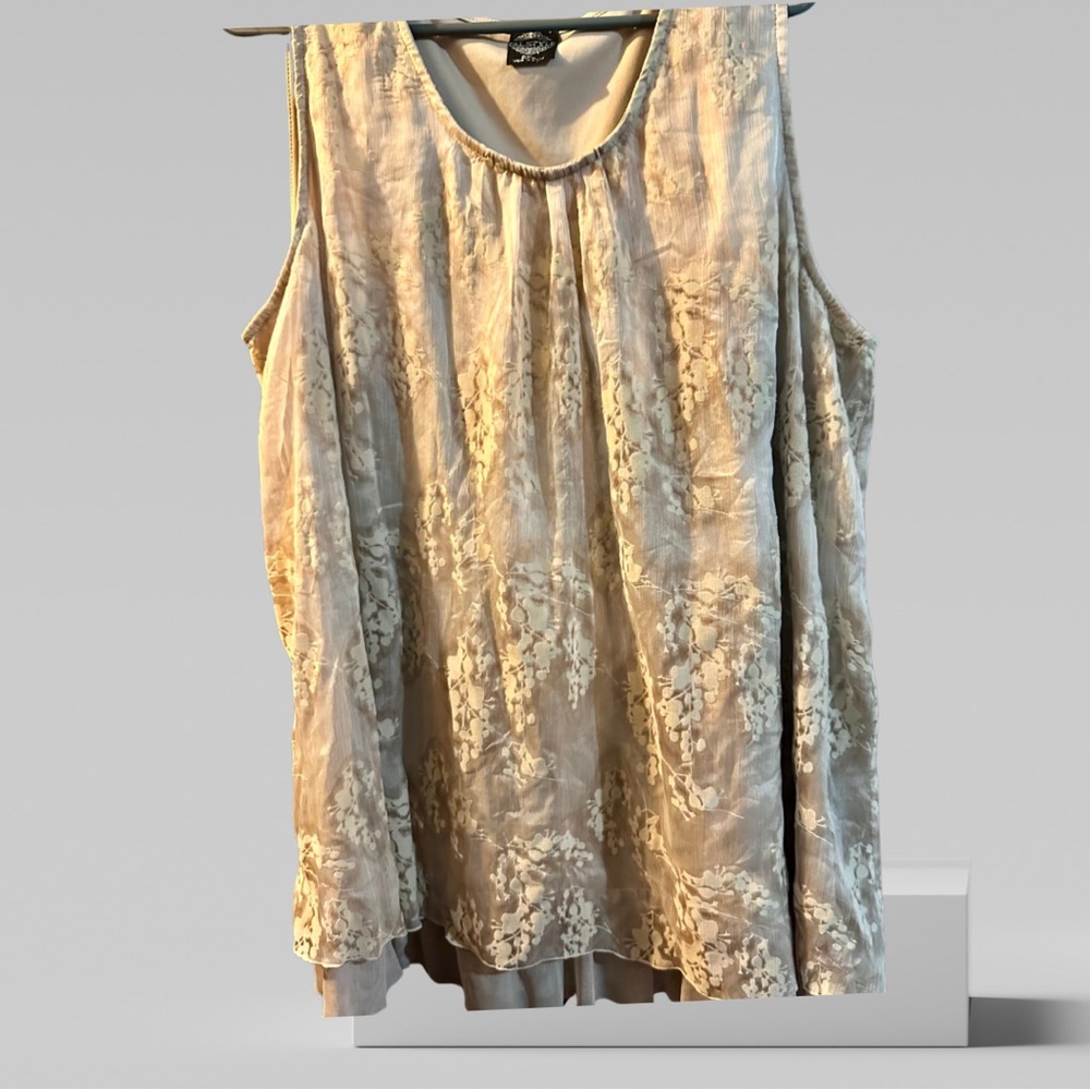 Lace CaliStyle Sleeveless Blouse in Taupe